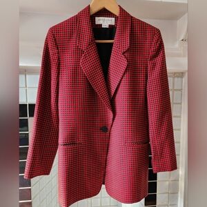 JONES NEW YORK Vintage Checkered Wool Blazer in Red & Black